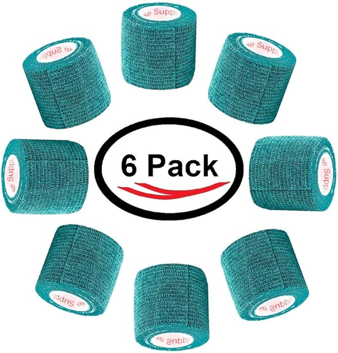 2 Inch Vet Wrap Tape Bulk (Hunter Green) (Pack of 6) Self Adhesive Adherent Adhering Flex Bandage Grip Roll for Dog Cat Pet Horse