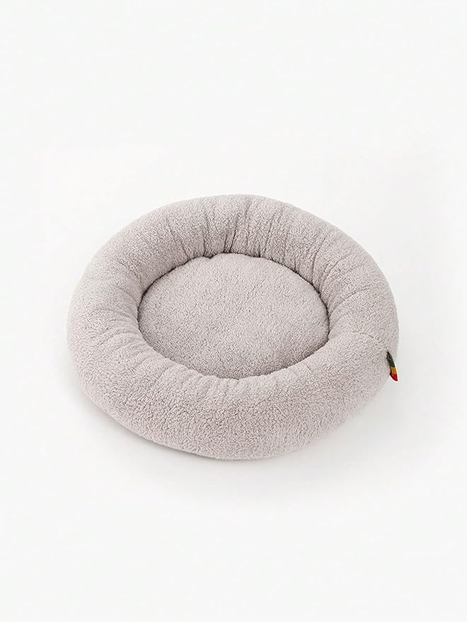 QWINEE Cat and Dog Cushion Bed Mat Plush Puppy Kitten Beds Round Bed Anti-Slip Pet Sleeping Bed for Small Medium Dog Cat Kitten Grey M