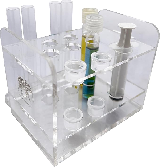 Aquarium Test Tube Holder, Hand-Made Rack w/ 6 Cap Holders for use w/API and TC Glass Test Tubes