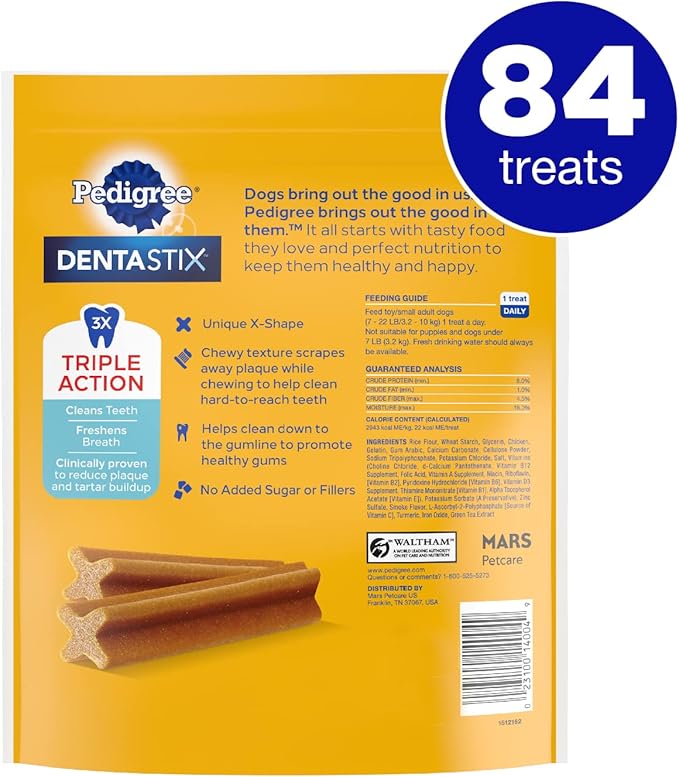 PEDIGREE DENTASTIX Toy/Small Dog Dental Treats Original Flavor Dental Bones, 1.11 lb. Pack (84 Treats)