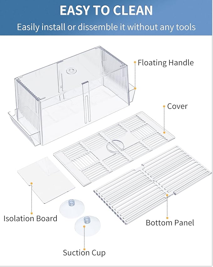 Pawfly Aquarium Fish Breeding Box Acrylic Hatchery Incubator Tank with Suction Cups Large Isolation Box for Baby Fish Shrimp Betta Guppy and Platy