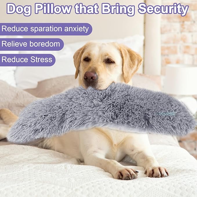 Mity rain Dog Pillow, Dog Calming Pillow for Anxiety Relive, Double Side Long Pillow for Large and Medium Dogs Joint Relief Sleeping Improve, Pet Calming Toy Gray