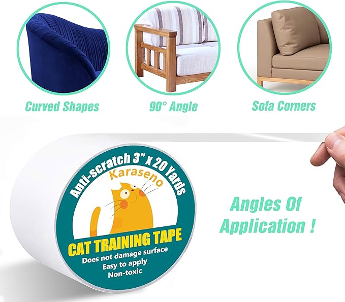 Anti Cat Scratch Tape: 3 inches x 20 Yards Cat Training Tape, 100% Transparent Clear Double Sided Deterrent Tape Furniture Protector