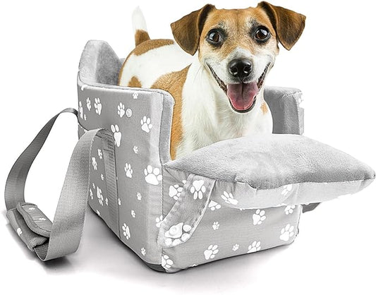 Cullaby Center Console Dog Car Seat Small under 15 lbs, dog console car seat for Small Dogs Middle (Grey)…