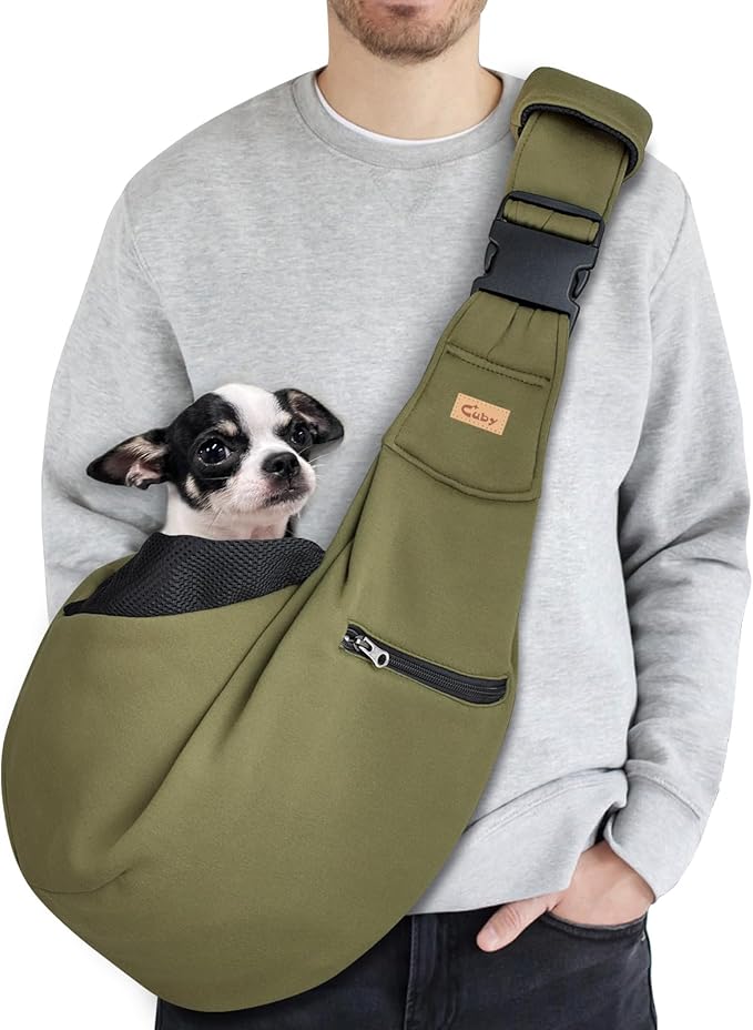 CUBY Dog and Cat Sling Carrier - Hands Free Reversible Pet Papoose Bag - Soft Pouch and Tote Design - Suitable for Puppy, Small Dogs Cats Outdoor (Green, Adjust strap 2.0)