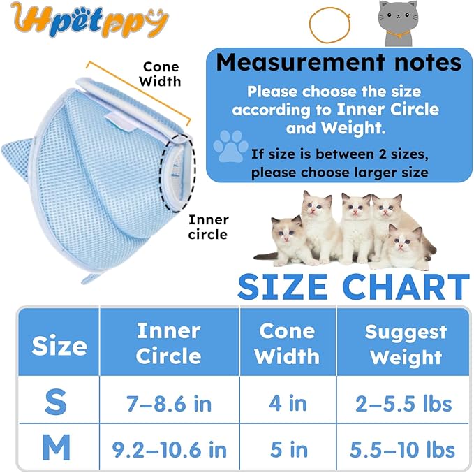 Cat Cone Collar Soft, Adjustable Cat Recovery Collar After Surgery to Prevent Licking Wound, Breathable Cat Neck Cone Comfortable Pet Elizabethan Collar for Cats Kittens Cute Shark Design