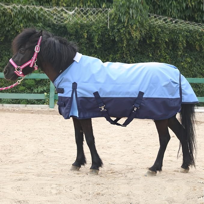 Mini Horse/Pony/Foal/Miniature Size 36"-51" Lightweight Waterproof & Breathable 1200 Denier Turnout Blanket with No Filling Lightblue 45"