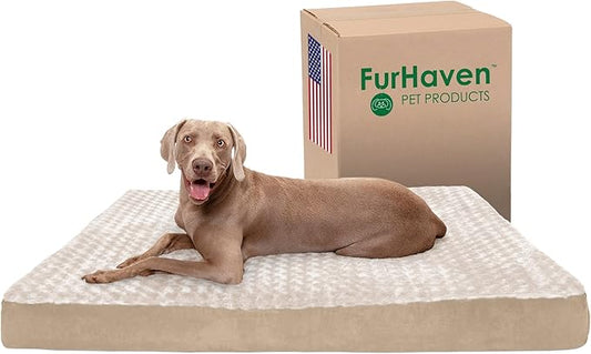 Furhaven Cooling Gel Dog Bed for Large Dogs w/ Removable Washable Cover, For Dogs Up to 125 lbs - Ultra Plush Faux Fur & Suede Mattress - Cream, Jumbo Plus/XXL