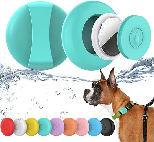 IPX8 Waterproof AirTag Dog Collar Holder, Hidden Air Tag Case for Cat Collar, Anti-Lost Silicone Cover for AirTag GPS Tracker Compatible with Pets Loop, Fits All Width Collars(Mint Green L)