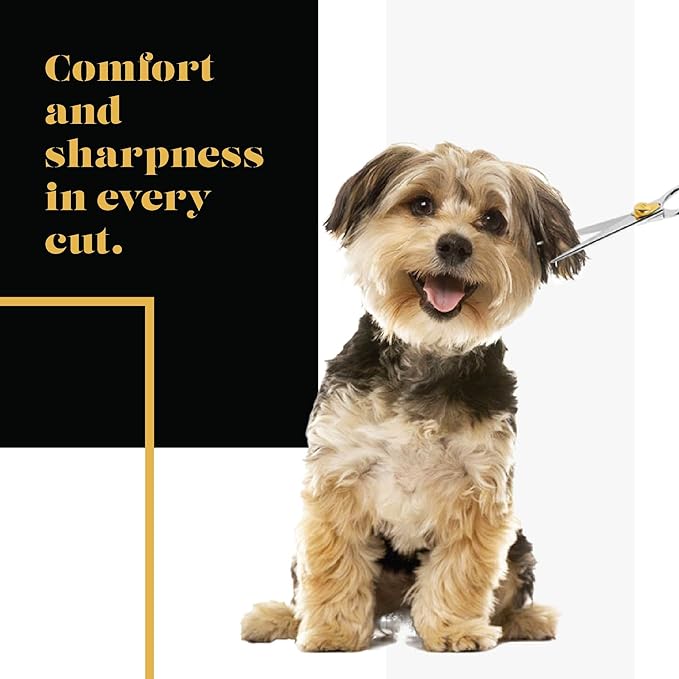 Sharf Gold Touch Pet Grooming Shear | Straight Cat & Dog Grooming Scissors | 7.5 Inch | 440c Japanese Stainless Steel Pet Dog Shearing Scissors | Animal Shears with Removable Comfort Rings