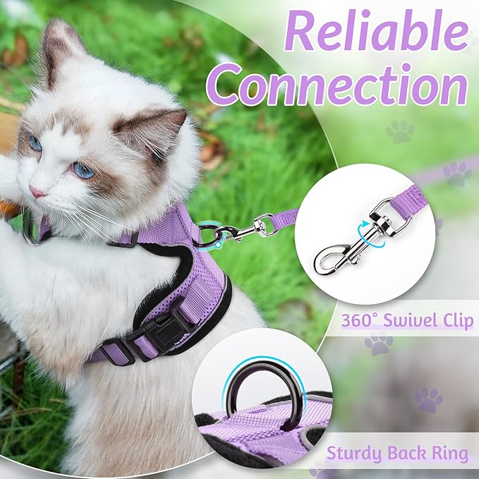 rabbitgoo Cat Harness and Leash for Walking, Escape Proof Soft Adjustable Vest Harnesses for Cats, Easy Control Breathable Reflective Strips Jacket, Light Purple, M