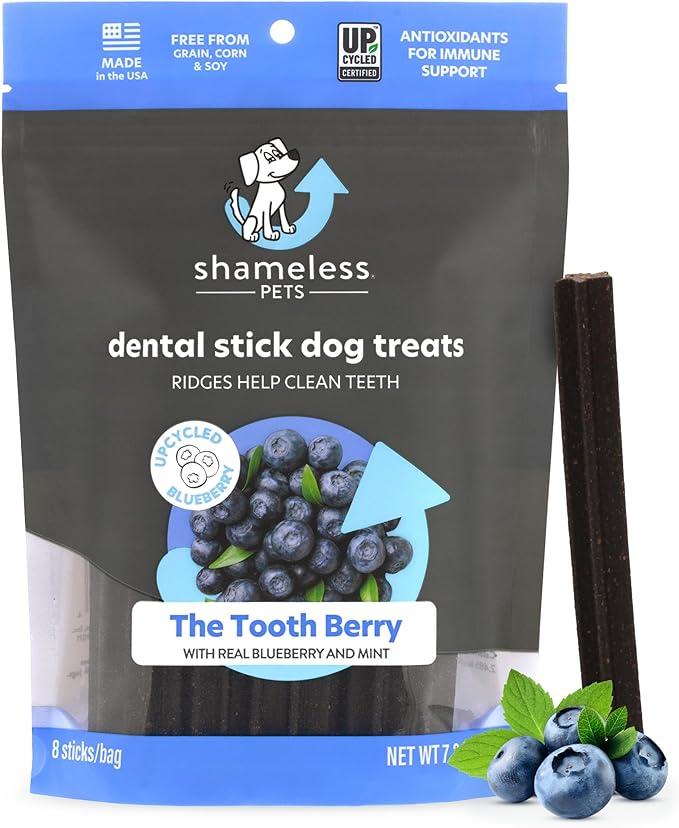 Shameless Pets Dental Treats for Dogs, The Tooth Berry - Healthy Dental Sticks with Immune Support for Teeth Cleaning & Fresh Breath - Dog Bones Dental Chews Free from Grain, Corn & Soy