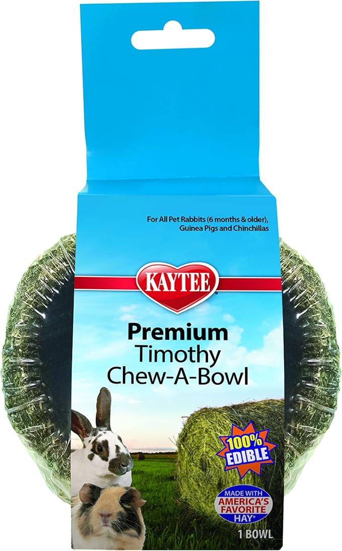 Kaytee Premium Timothy Hay Chew-A-Bowl for Rabbits, Guinea Pigs, and Chinchillas