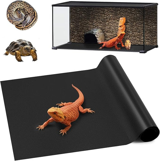 Bearded Dragon Tank Accessories, Reptile Carpet Bedding, Non-Adhesive Reptile Mat Warming Reptile Terrarium Liner Substrate for Leopard Gecko, Snake, Lizard, Tortoise, Iguana Black(18"x72")