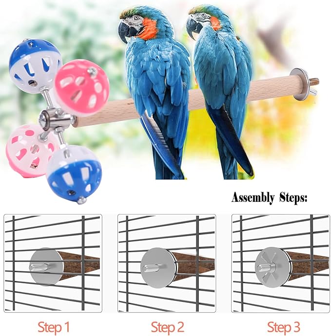 Pepper Wood Bird Perch Toy with Rotating Balls,Bird Stand Toy for Parakeet, Natural Wood Stand Perch Toy for Metal Cage, Fun Toy for Parrots Cockatiels Budgies Budgerigars Parrotlets Lovebirds Ringne