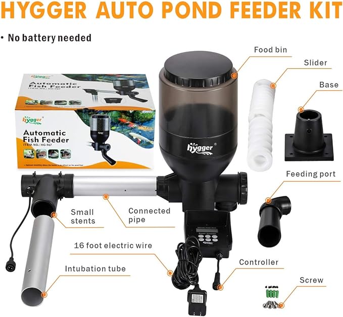 hygger Large Programmable Auto Pond Feeder with LCD Display Controller Automatic Fish Food Feeding Dispenser Outdoor Koi Fish Feeder 5.5 L Capacity