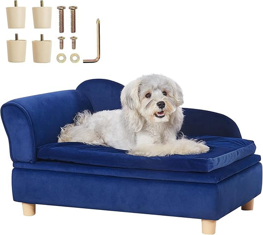 VEVOR Pet Sofa, Dog Couch for Medium-Sized Dogs and Cats, Soft Velvety Dog Sofa Bed, 81 lbs Loading Cat Sofa, Blue