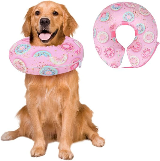 Protective Inflatable Dog Cone After Surgery, Soft Inflatable Donut Collar for Dogs and Cats, Prevent from Biting & Scratching (Pink Donut Collar L)