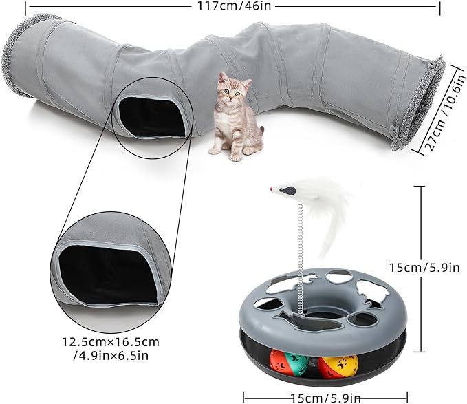 Cat Tunnel, Indoor Cat Toy, Roller Track Cat Toy, Collapsible S-Shaped Play Tube, 10.5 Inch Diameter Maze Cat House for Cats, Puppies, Rabbits, Ferrets, Cat Toy Gift Set