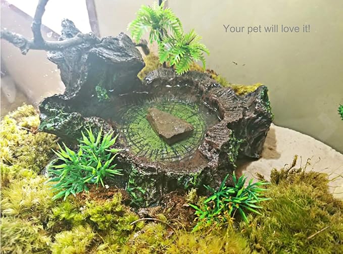PINVNBY Resin Reptile Platform, Bearded Dragon Water Dish, Artificial Tree Trunk Reptile Feeder Food Water Dish Bowl for Bearded Dragon, Lizard, Gecko, Water Frog, Snake (Smooth)