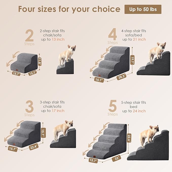 EHEYCIGA Curved Dog Stairs for High Beds 22.6" H, 5-Step Dog Steps for Small Dogs and Cats, Pet Stairs for High Bed Climbing, Non-Slip Balanced Pet Step Indoor, Grey