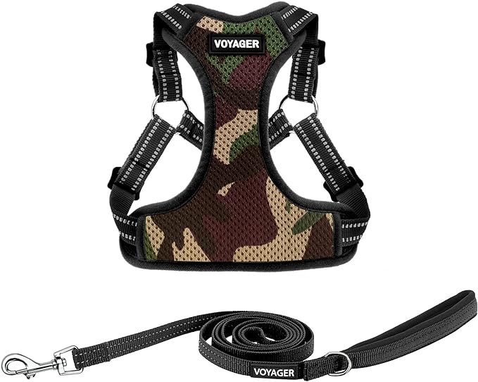 Best Pet Supplies Voyager Adjustable Dog Harness Leash Set with Reflective Stripes for Walking Heavy-Duty Full Body No Pull Vest with Leash D-Ring, Breathable All-Weather - Army/Black Trim, XL