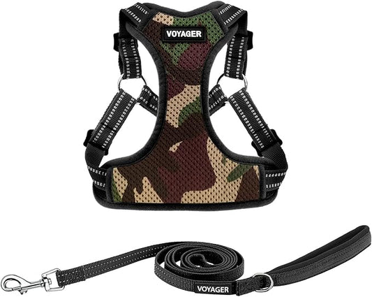 Best Pet Supplies Voyager Adjustable Dog Harness Leash Set with Reflective Stripes for Walking Heavy-Duty Full Body No Pull Vest with Leash D-Ring, Breathable All-Weather - Army/Black Trim, M