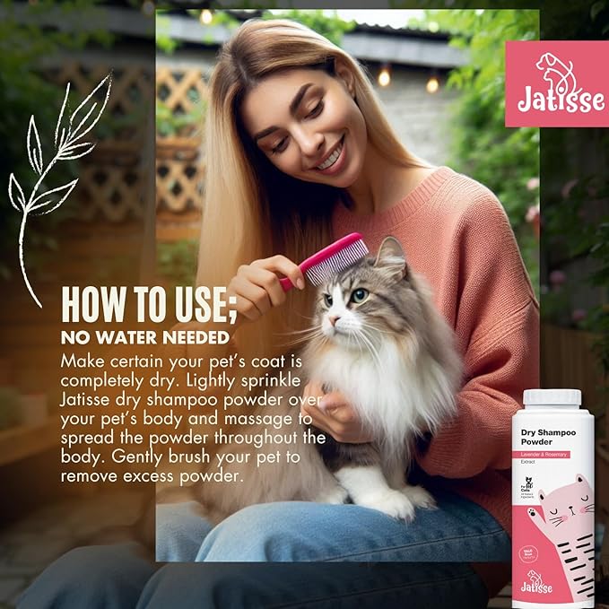 Cat Dry Shampoo Powder with Lavender and Rosemary for Cats 5.29 fl. oz| Grooming for Cat | Kitten Sensitive Skin | Cleansing and Moisturizing Perfume and Talc Free (1)