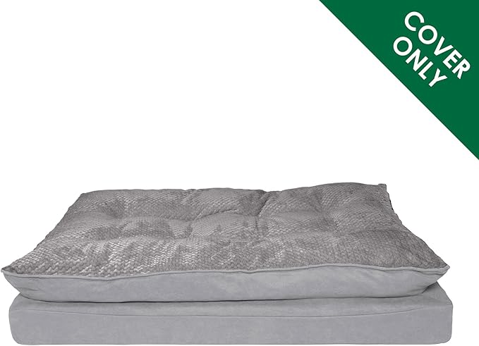 Furhaven Replacement Dog Bed Cover Minky Plush & Suede Pillow Top Mattress, Machine Washable - Titanium Gray, Jumbo (X-Large)