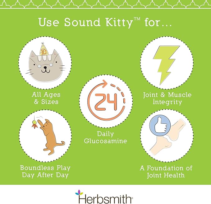 Herbsmith Sound Kitty – 5-in-1 Joint Care for Cats with Chondroitin, Glucosamine & MSM- Natural Joint Pain Relief for Cats – 75g