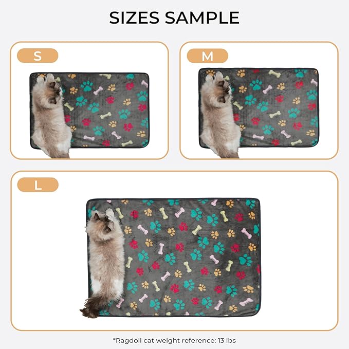 Luciphia 1 Pack 3 Blankets Fluffy Premium Fleece Pet Blanket Flannel Paw Printed Throw for Dog Cat(Large 41x31'', Grey/Brown/Blue)
