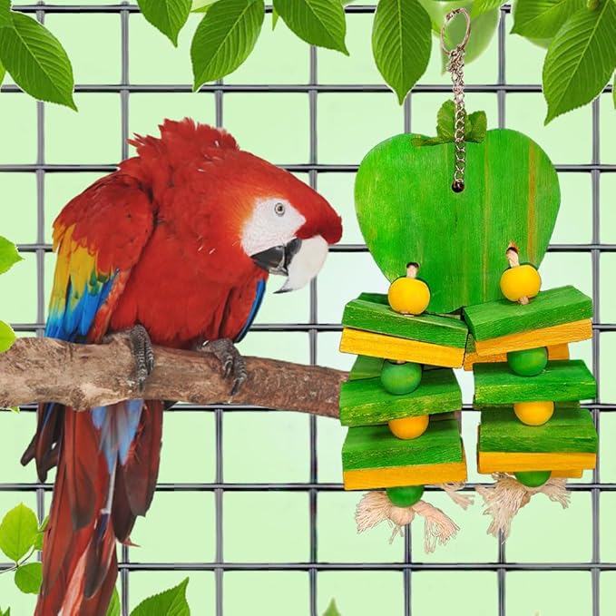 Bird Parrot Chewing Toys Bird Beak Grinding Wood Block Colorful Fruit Swing Toy for Parakeet Budgie Cockatiel Cockatoo Conure Finch Lovebird African Grey