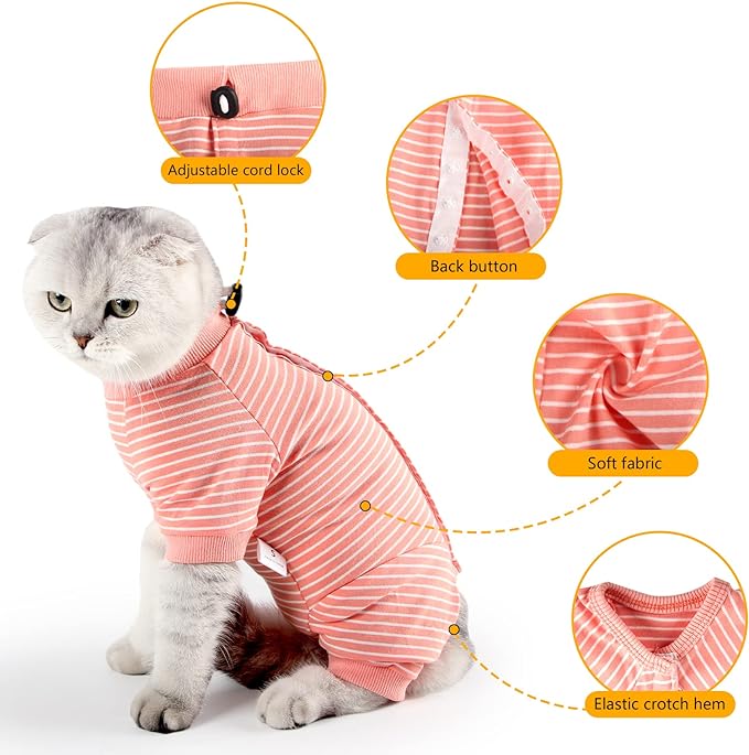 Cat Surgical Recovery Suit Professional for Male Female Dog Abdominal Wounds Cone E-Collar Alternative, Anti-Licking Or Skin Diseases Pet Surgical Recovery Pajama Suit, Soft Fabric Onesie for Cats