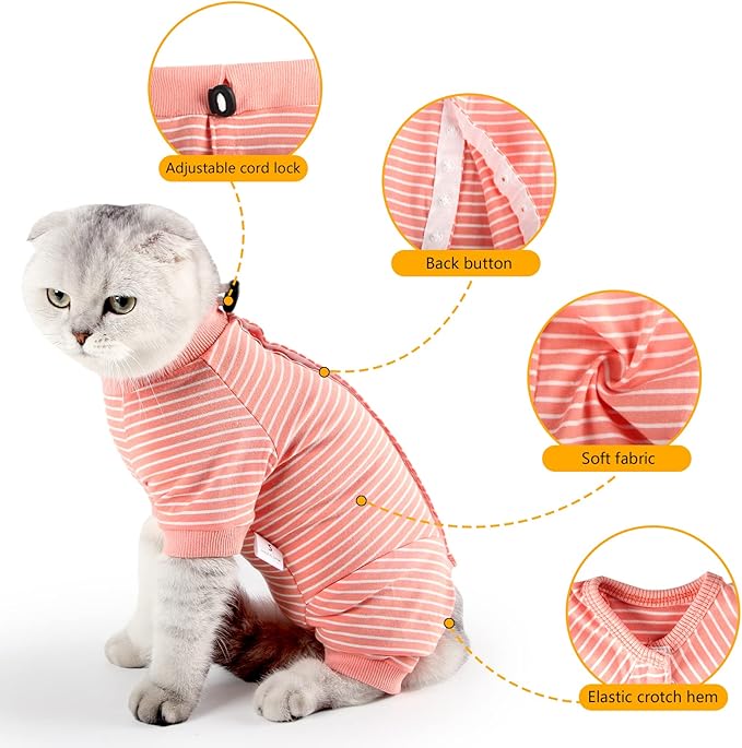 Cat Surgical Recovery Suit Professional for Male Female Dog Abdominal Wounds Cone E-Collar Alternative, Anti-Licking Or Skin Diseases Pet Surgical Recovery Pajama Suit, Soft Fabric Onesie for Cats