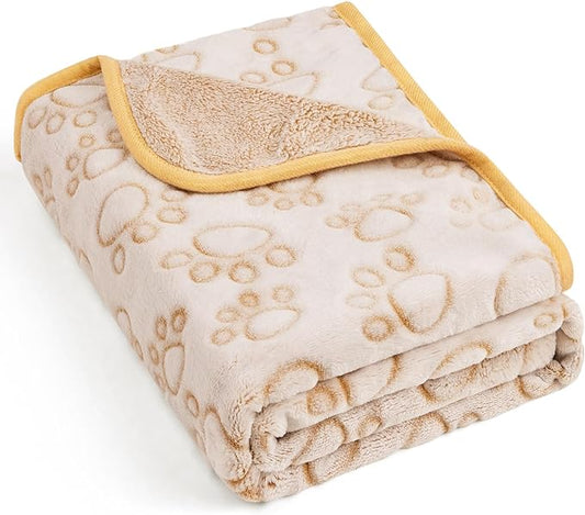 Stuffed Premium Soft Dog Blanket, with Flannel Beige Cute Paw Print, 32 * 40 inches, Cat Blanket Puppy Supplies Dog Products Stuff Essentials