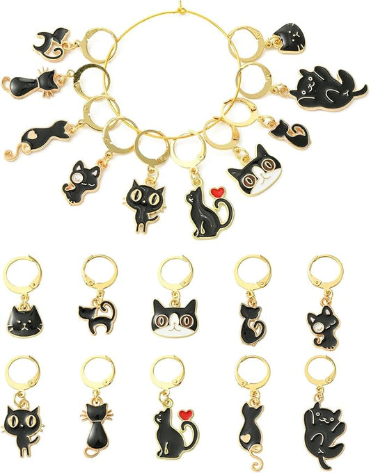 KitBeads 10pcs 10 Styles Enamel Black Cat Stitch Markers Lovely Kitten Charms Cute Pet Animal Stitch Marker Charms for Jewelry Making Bulk