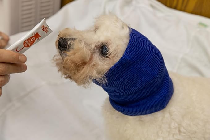 Dog Bonnet Ear Covers Pet Grooming Ear Cover Warmer Ear No Wrap Ear Flap Anxiety Hood for dogs Wine+Blue-M