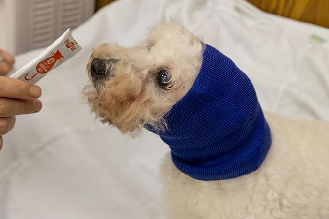 Dog Bonnet Ear Covers Pet Grooming Ear Cover Warmer Ear No Wrap Ear Flap Anxiety Hood for dogs Wine+Blue-M