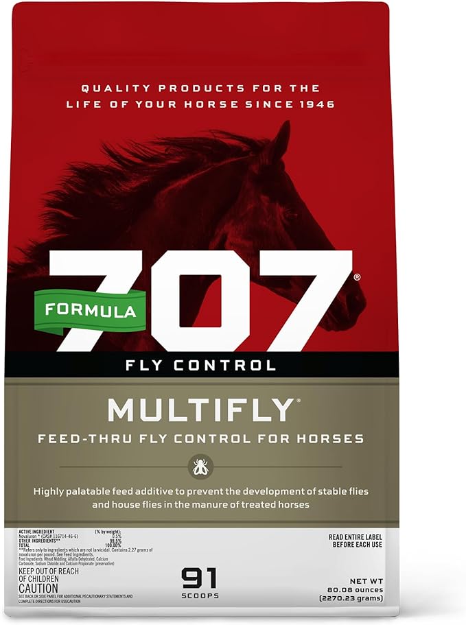 Formula 707 MultiFly Feed-Thru Fly Control Pellets for Horses - Palatable & Safe Fly Population Reduction (5 lb Bag - 91 Servings)