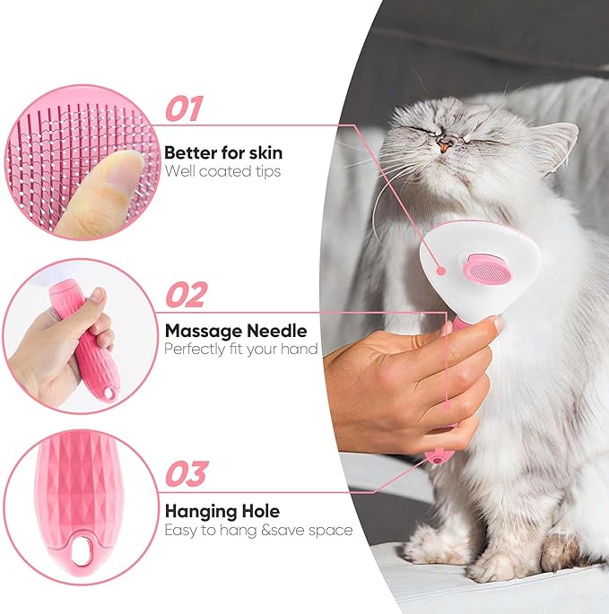 Cat Brush Self Cleaning Slicker Brush with Release Button, Dog Shedding Brush for Grooming, Cat Comb Pet Massage Tool Suitable for Long or Short Pet Hair Cleaner, Removes Tangles & Loose Fur