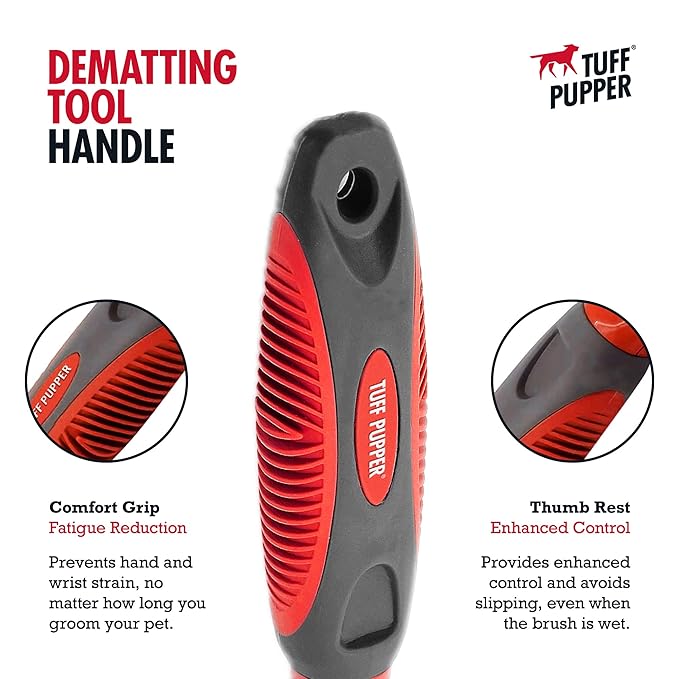 Tuff Pupper Dual Sided Dematting Comb | Convenient 12+23 Teeth Easily Removes Loose Fur Undercoat, Matting and Tangled Hair | Safe Comfortable Grooming Tool for Medium and Long Haired Cats Dogs Brush