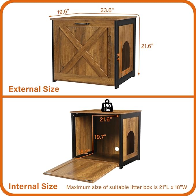 DWANTON Cat Litter Box Furniture Hidden, Cat Litter Box Enclosure, Reversible Entrance Can Be on Left or Right Side, Indoor Cat Box Cabinet, Wooden Cat Washroom, End Table, Nightstand, Warm Brown