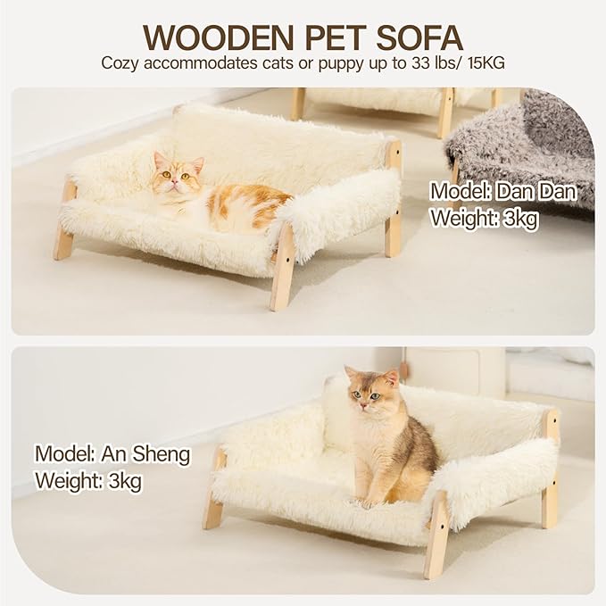 MEWOOFUN Cat Couch Bed, Pet Sofa for Indoor Cats Wooden Indoor Pet Furniture Elevated Cat Beds with Removable Mattress Cover Suitable for Kitty, Puppy or Small Animal