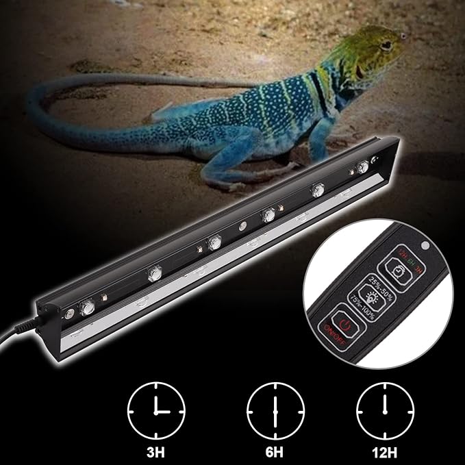 Aiicioo Reptile LED UVB Light - LED Terrarium Light with 3 Timing Function UVB Lamp UVB Bulb 4-Level Brightness Adjustable Lighting for Bearded Dragon Turtle Lizard (watts, 7)