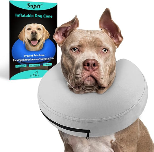 Supet Inflatable Dog Cone Collar Alternative After Surgery, Dog Neck Donut Collar Recovery E Collar to Stop Licking, Soft Dog Cone for Medium Large Dogs