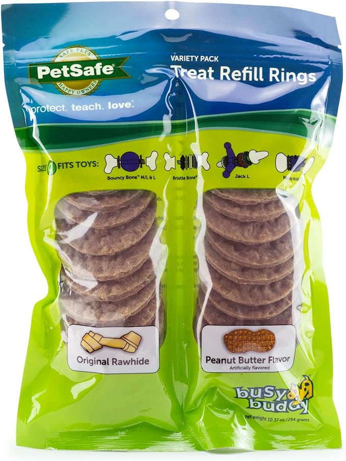 PetSafe Treat Rings for Busy Buddy Dog Toys - Easy to Digest - Interactive Toy Refills for Aggressive Chewers - Stimulating Puppy Supplies - Eases Stress - 24 Rings - Size C - Original/Peanut Butter