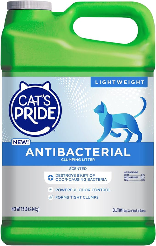 Cat's Pride New Antibacterial Cat Litter: Destroys 99.9% of Odor-Causing Bacteria - Powerful Odor Control - Premium Lightweight Clumping Litter - Scented, 12 Pounds