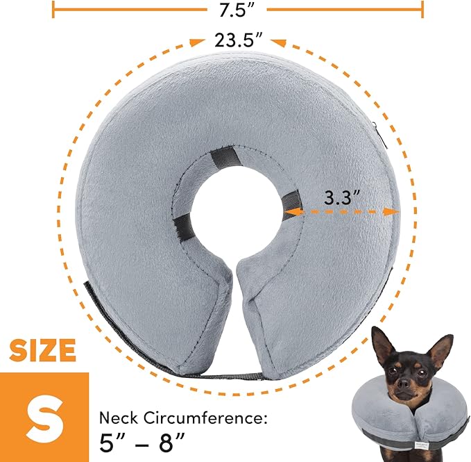 BENCMATE Protective Inflatable Collar for Dogs and Cats - Soft Pet Recovery Collar Does Not Block Vision E-Collar (Small, Grey)