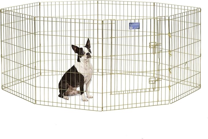 MidWest Homes for Pets Foldable Metal Dog Exercise Pen / Pet Playpen, Gold zinc w/ door, 24'W x 30'H, 1-Year Manufacturer's Warranty