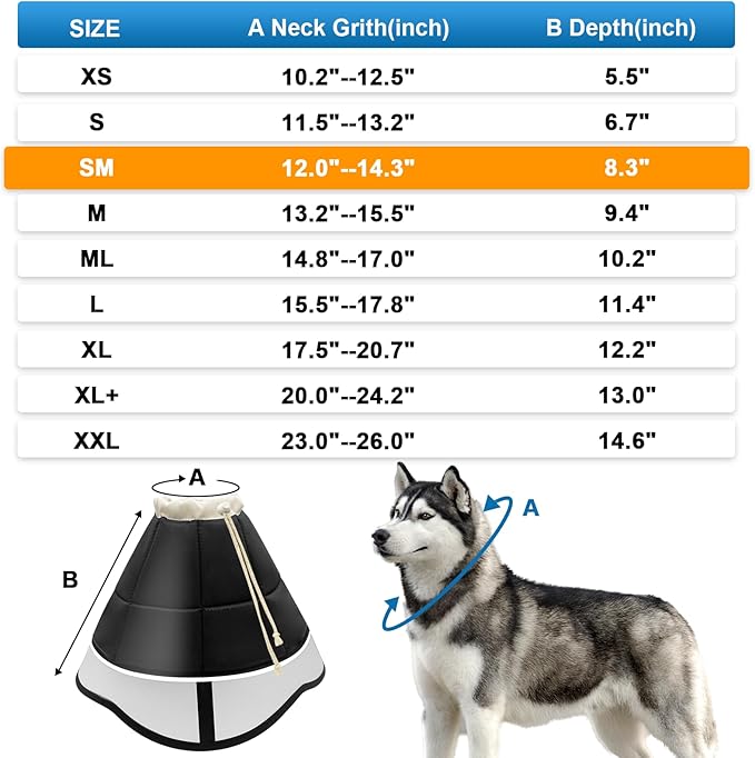 Soft Dog Cone for Dogs After Surgery, Breathable Pet Recovery Collar for Large Medium Small Dogs and Cats, Adjustable Dog Cone Collar, Elizabethan Collar (SM, Black)